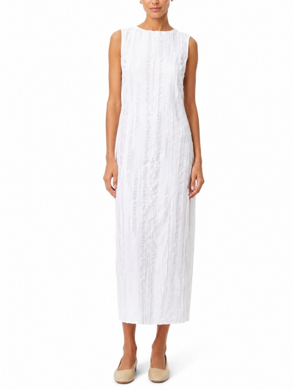 LOULOU STUDIO Minga Ivory Silk Cotton Textured Shift Midi Dress Sz S Minimalist